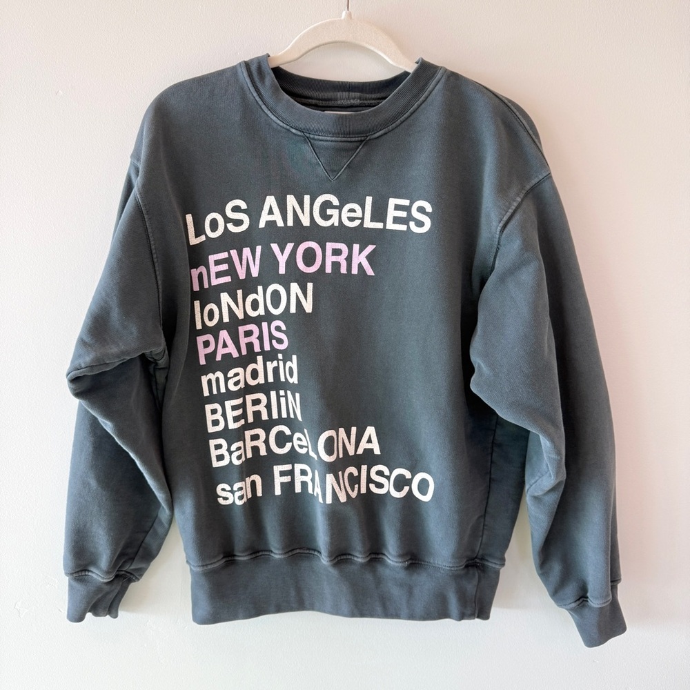 Anine Bing City Love Graphic Sweatshirt Charcoal Gray Pullover Womens XS - Picture 2 of 8